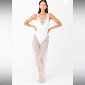 GIGI C White Crochet Long Swim Coverup